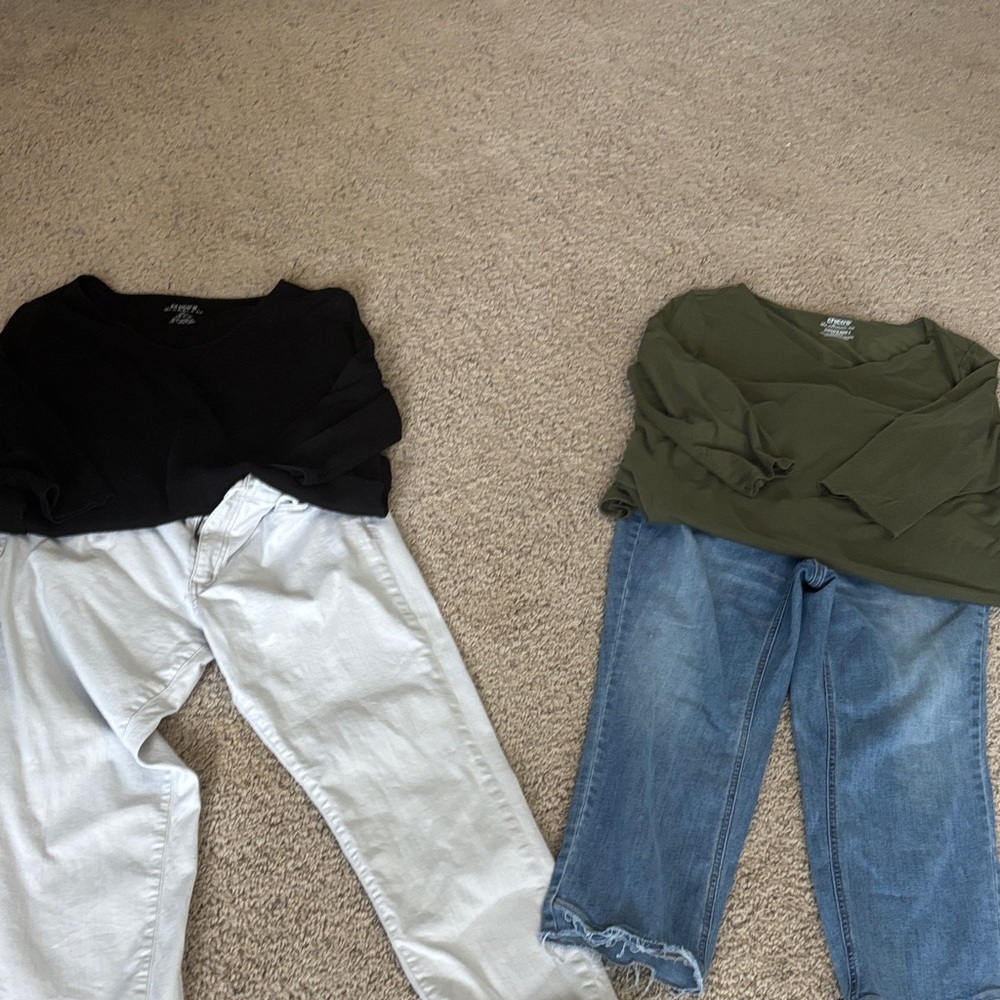Chico's Black Top with Grey Jeans and Olive Top with J. Jill Jeans